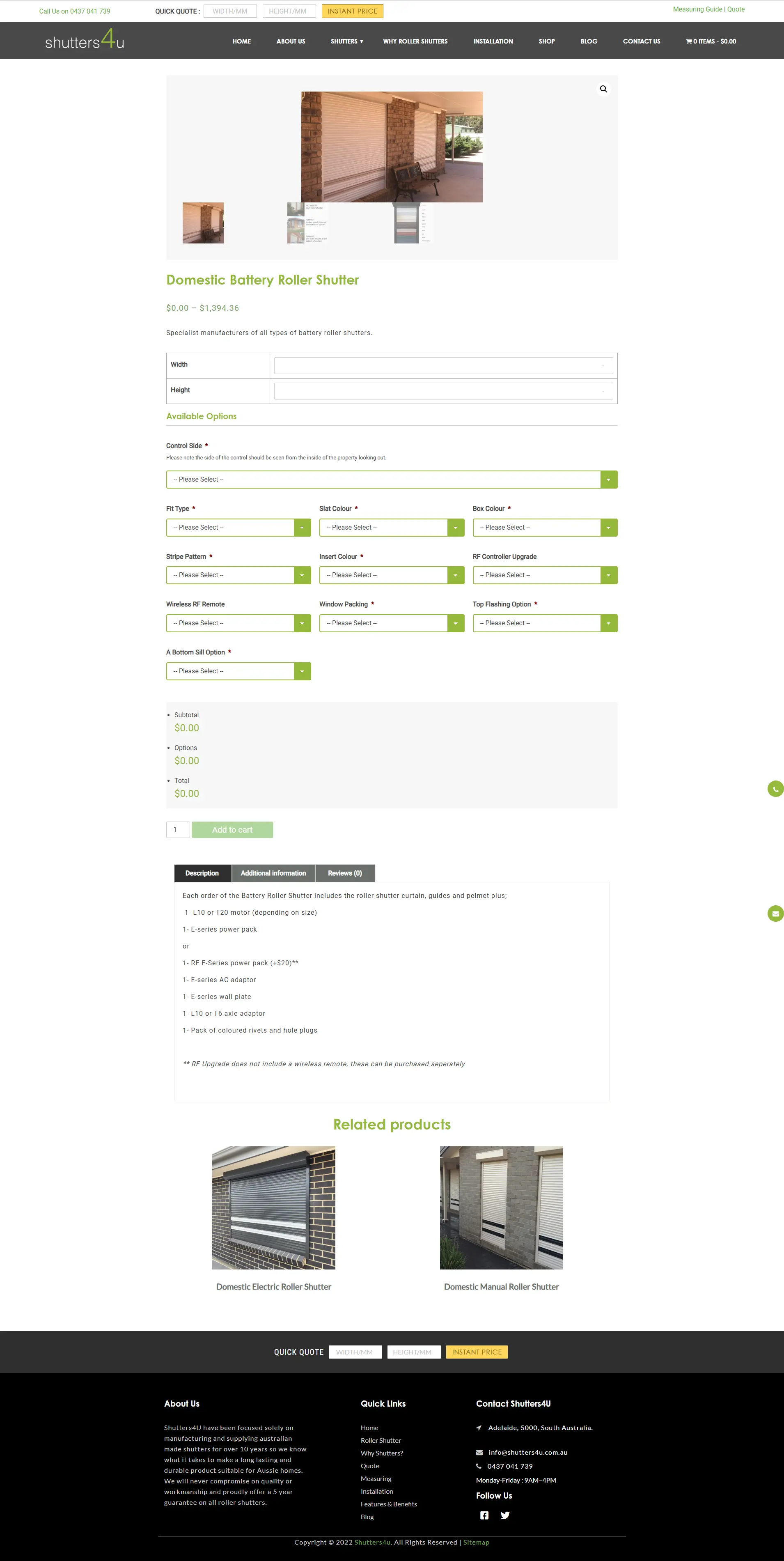 The old Shutters4u battery roller shutter product page